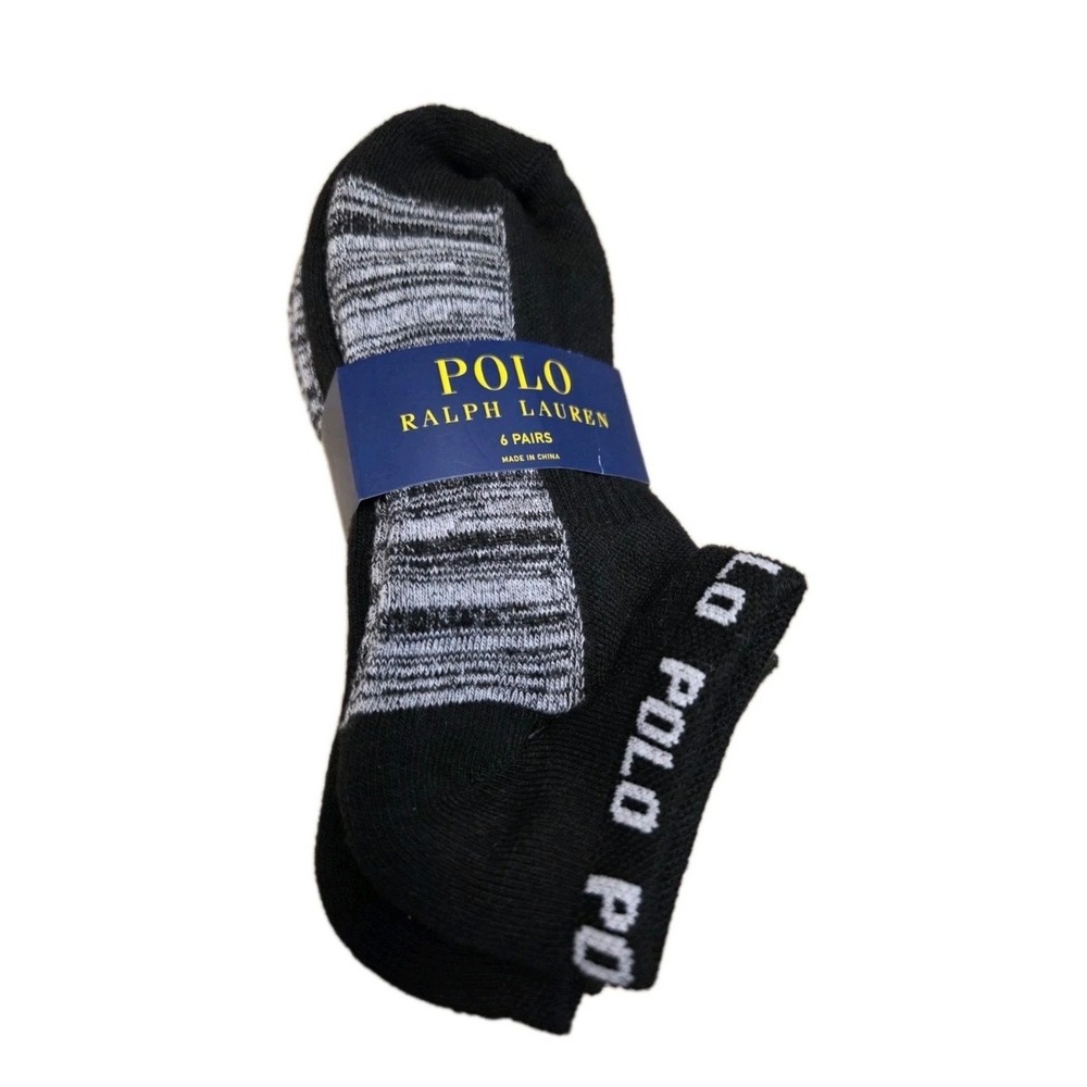 Polo‎ Ralph Lauren Socks Mens 9-11 Black New 6 Pairs Pack Low Cut Sneaker Liners